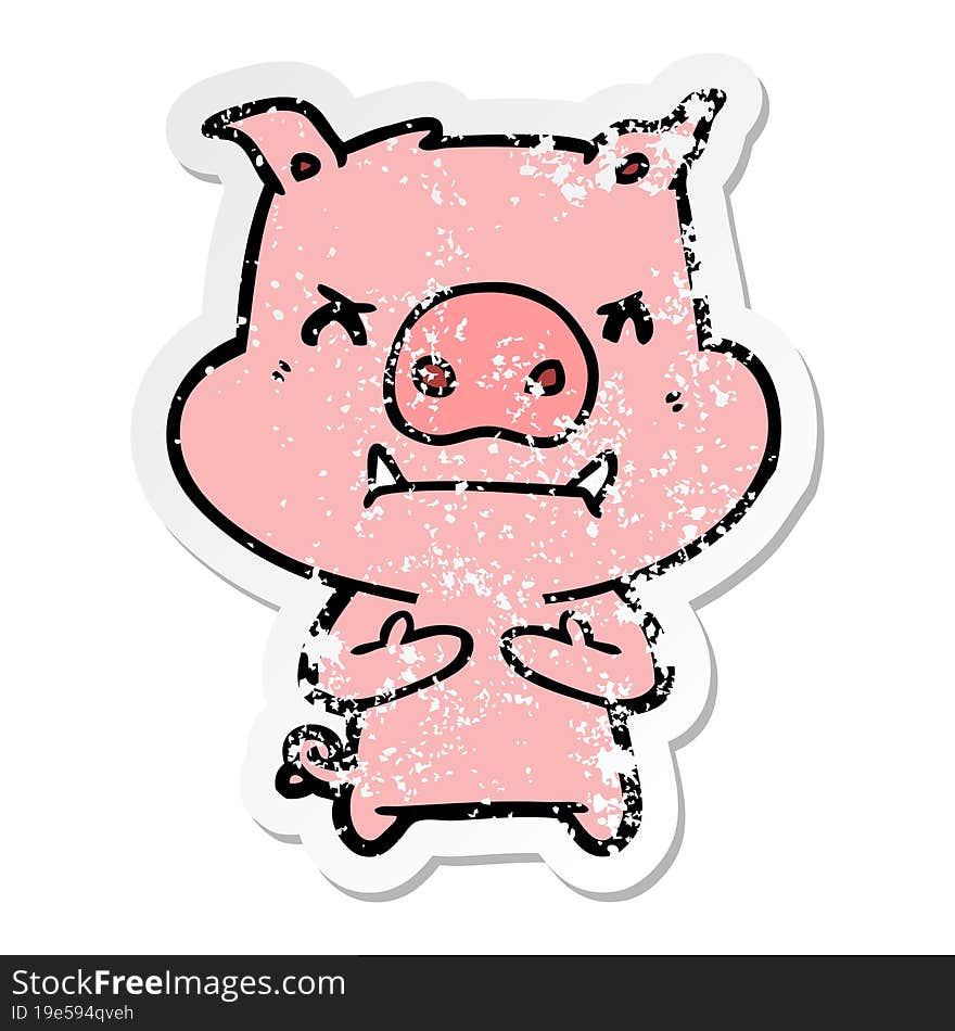 distressed sticker of a angry cartoon pig