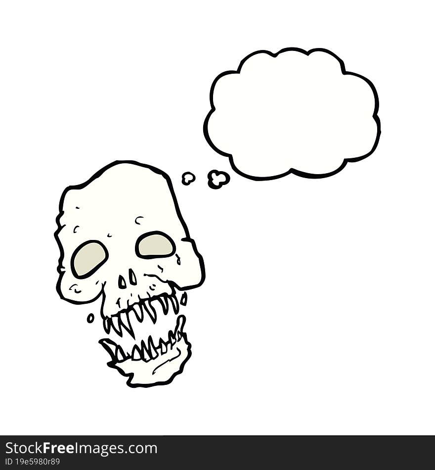 cartoon scary skull with thought bubble