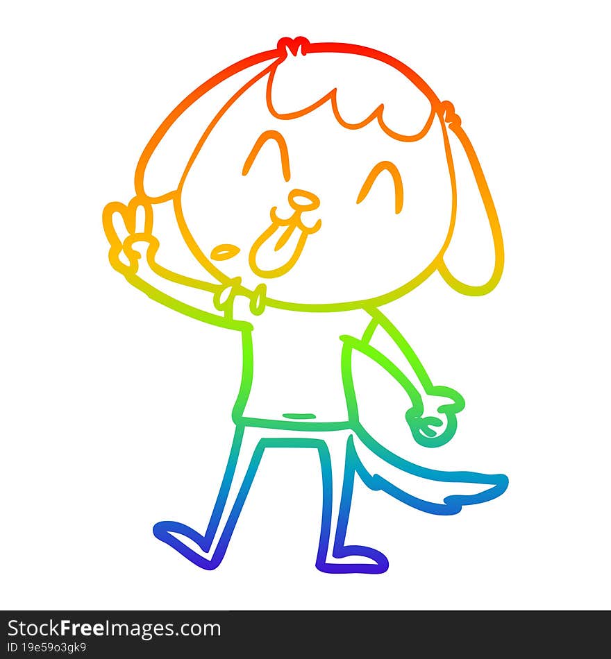 Rainbow Gradient Line Drawing Cute Cartoon Dog