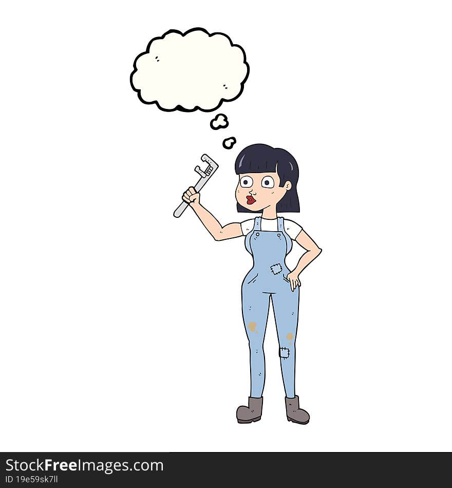 thought bubble cartoon female plumber