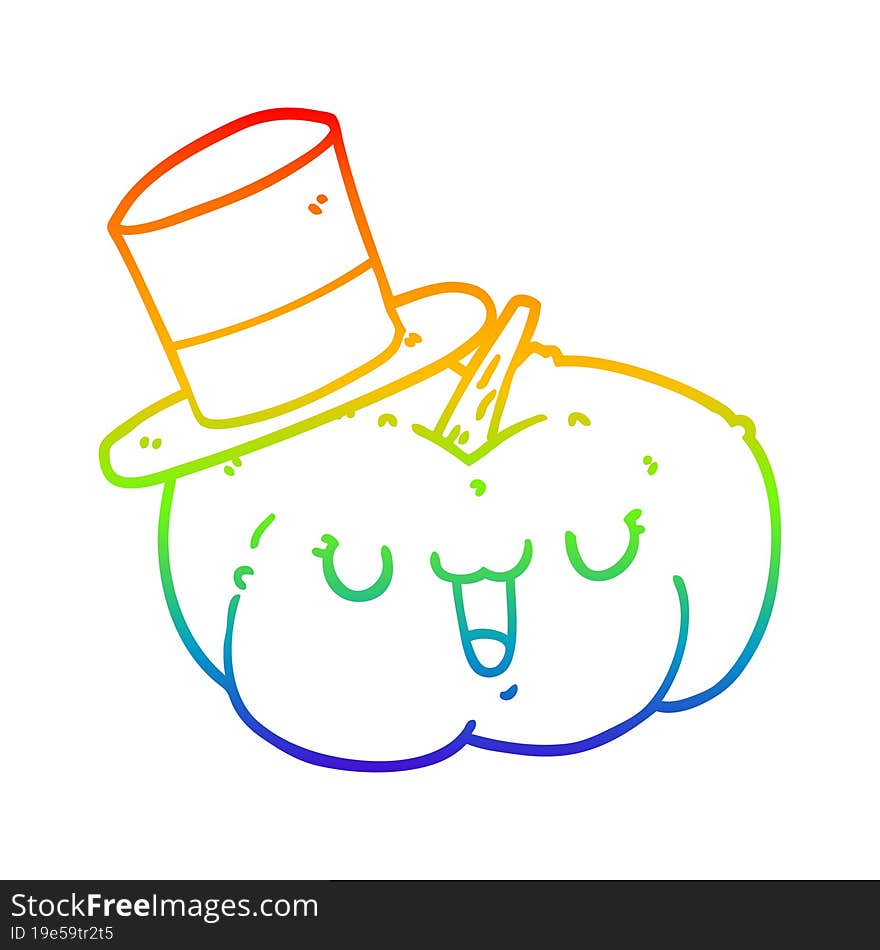 rainbow gradient line drawing cartoon pumpkin wearing hat