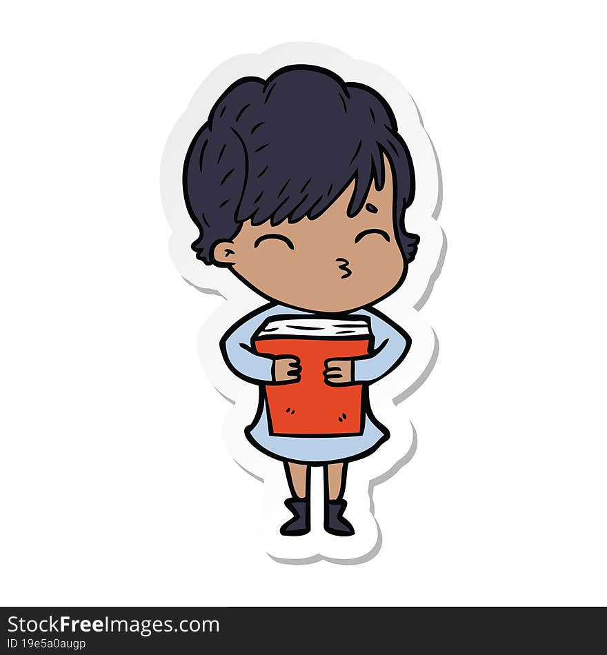 sticker of a cartoon woman thinking