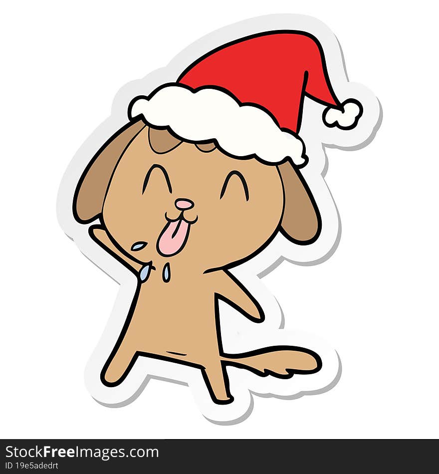 cute hand drawn sticker cartoon of a dog wearing santa hat. cute hand drawn sticker cartoon of a dog wearing santa hat