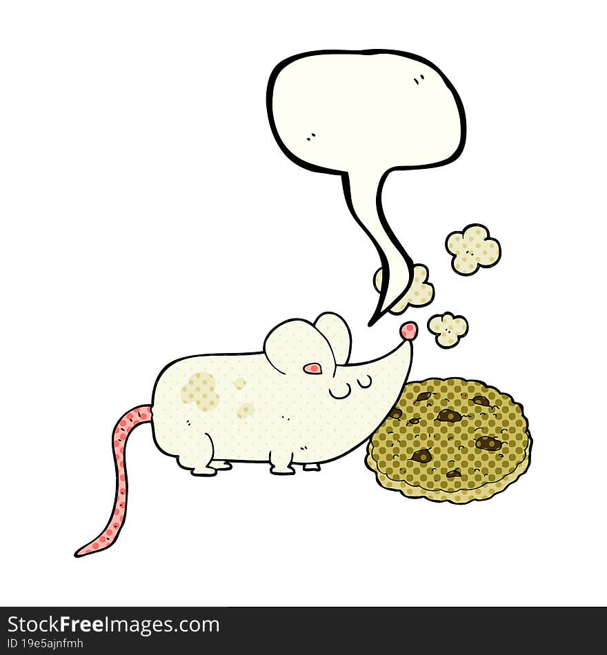 cute comic book speech bubble cartoon mouse and cookie