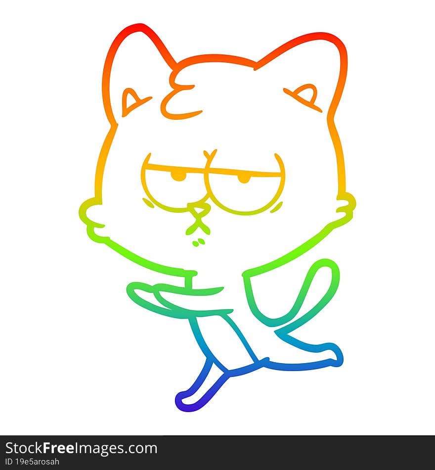 rainbow gradient line drawing of a bored cartoon cat