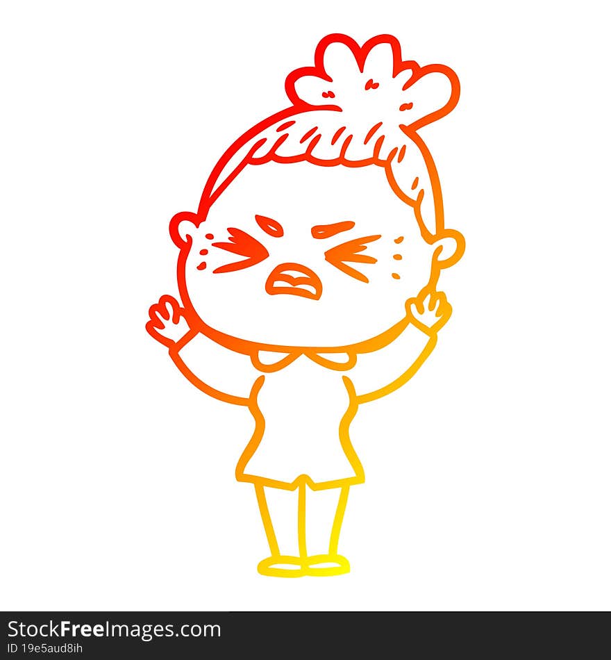 warm gradient line drawing of a cartoon angry woman