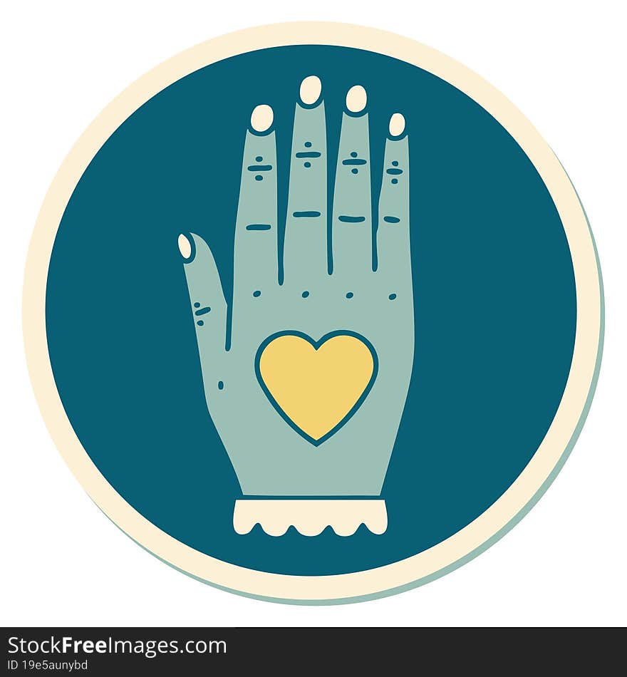 sticker of tattoo in traditional style of a hand. sticker of tattoo in traditional style of a hand