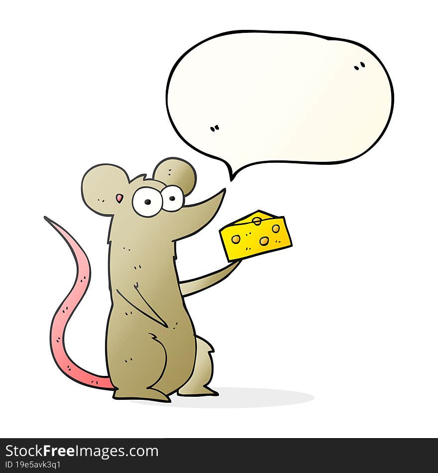 freehand drawn speech bubble cartoon mouse with cheese