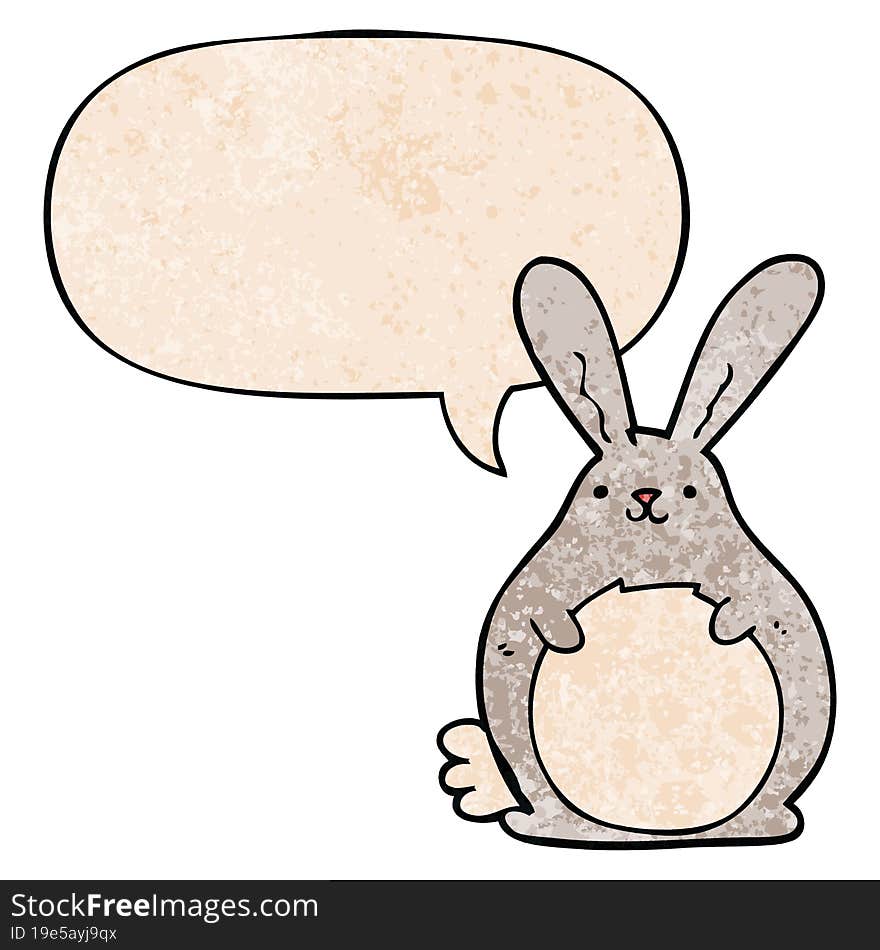 cartoon rabbit and speech bubble in retro texture style