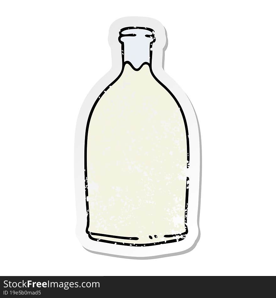 distressed sticker of a quirky hand drawn cartoon milk bottle