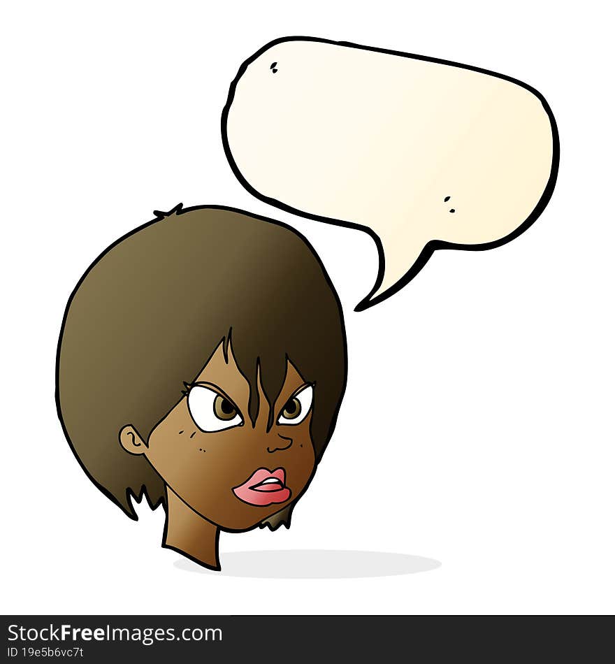 cartoon annoyed woman with speech bubble