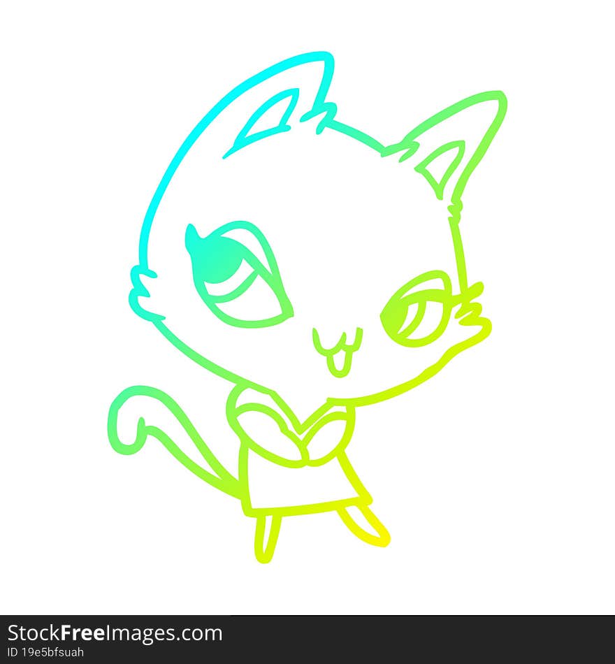 cold gradient line drawing cute female cat