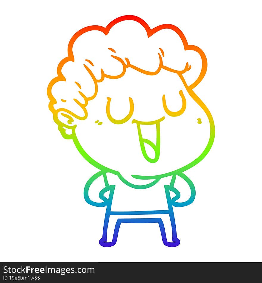 Rainbow Gradient Line Drawing Laughing Cartoon Man