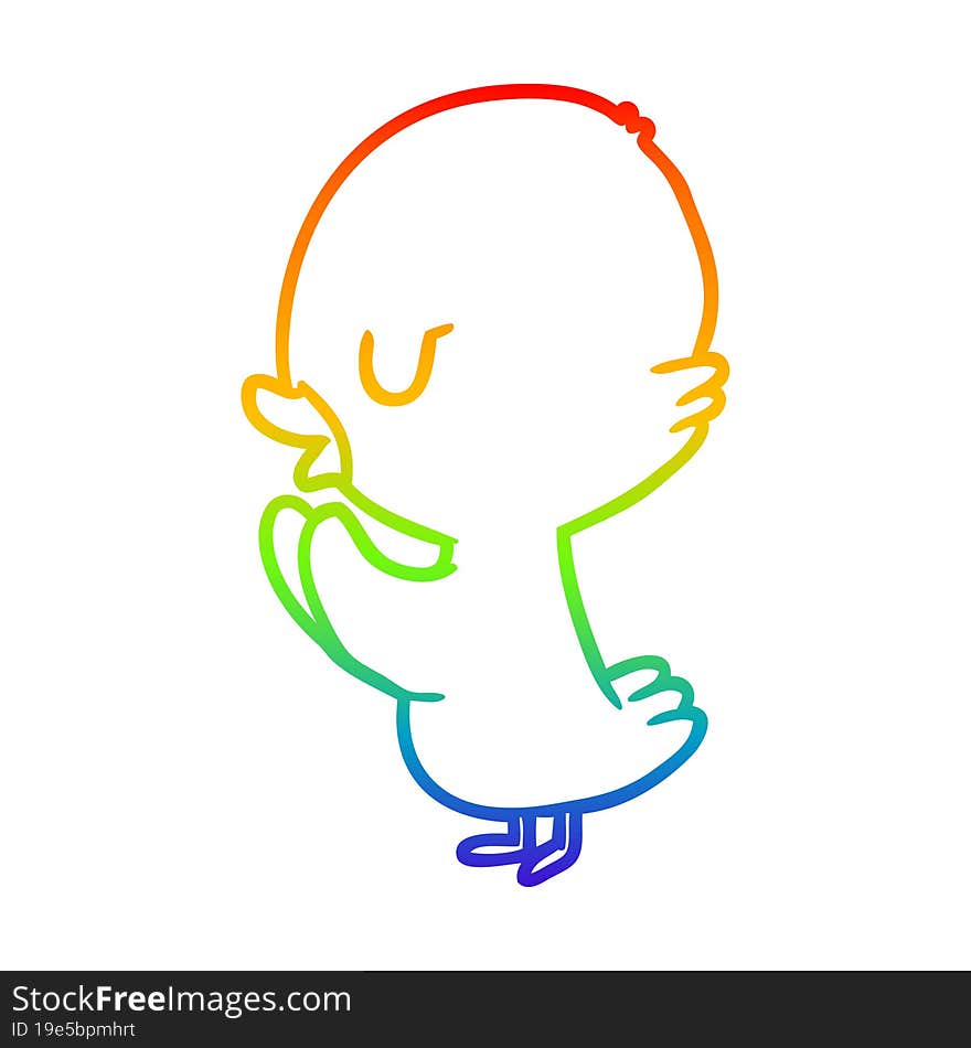 rainbow gradient line drawing of a cute duckling