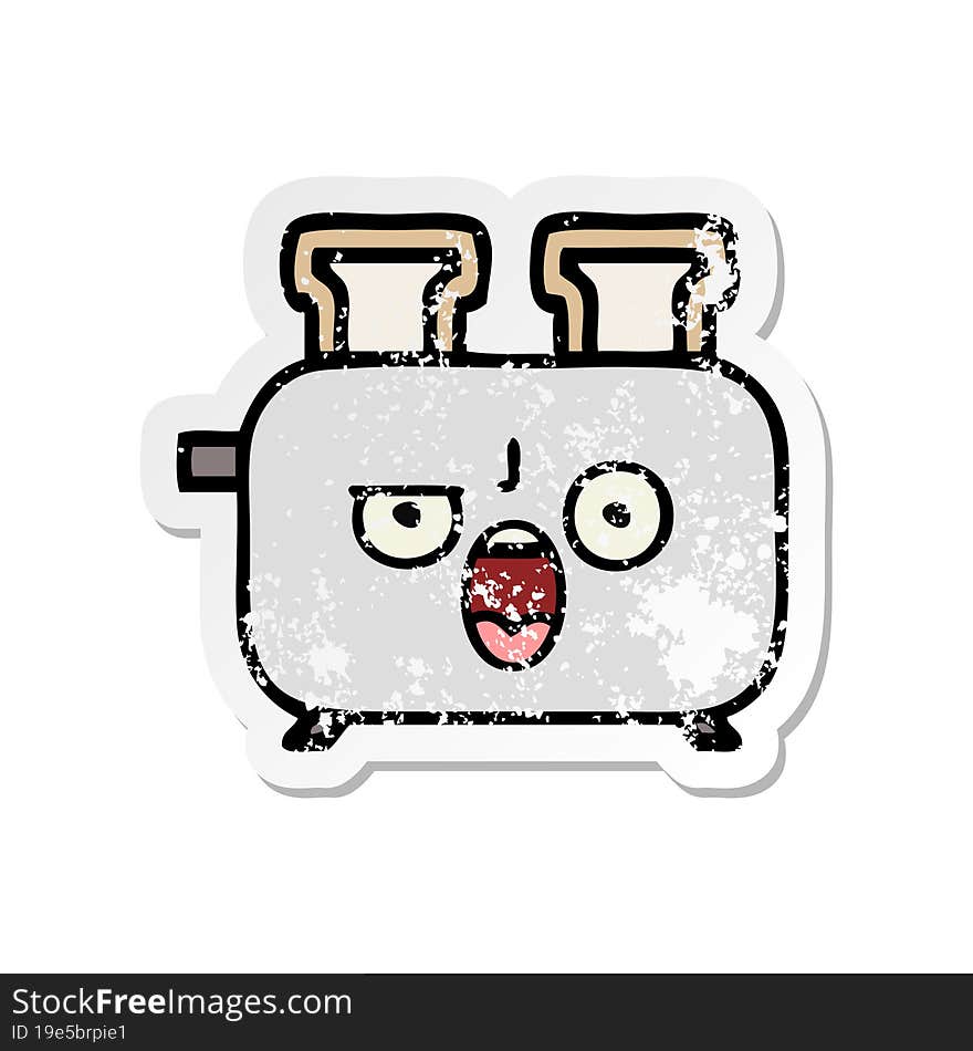 distressed sticker of a cute cartoon of a toaster