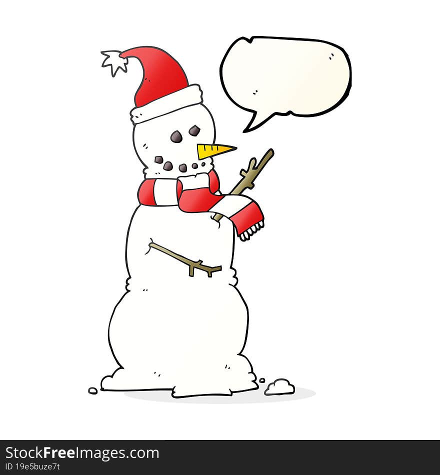 freehand drawn speech bubble cartoon snowman