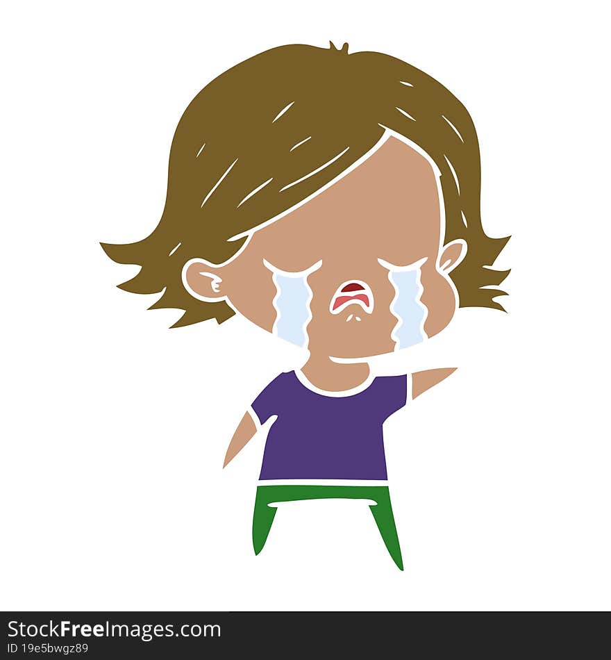 flat color style cartoon girl crying