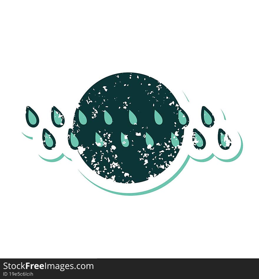 distressed sticker tattoo style icon of rain drops