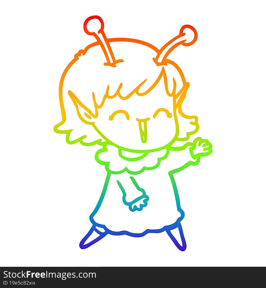 rainbow gradient line drawing cartoon alien girl laughing