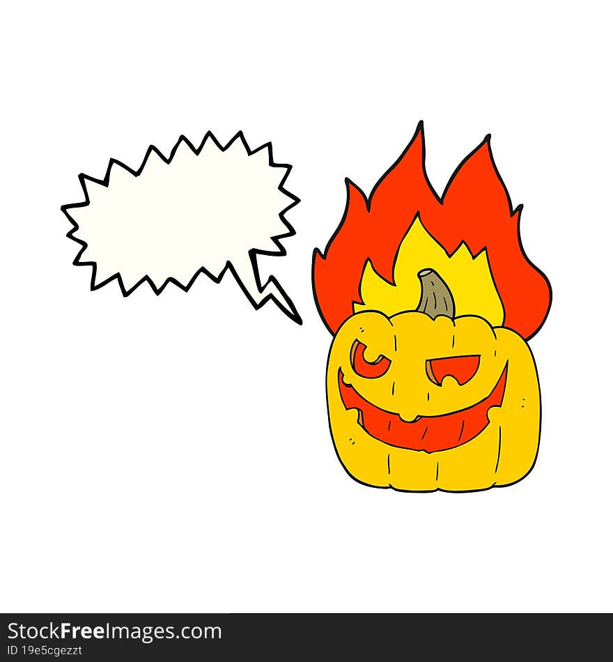 speech bubble cartoon flaming halloween pumpkin