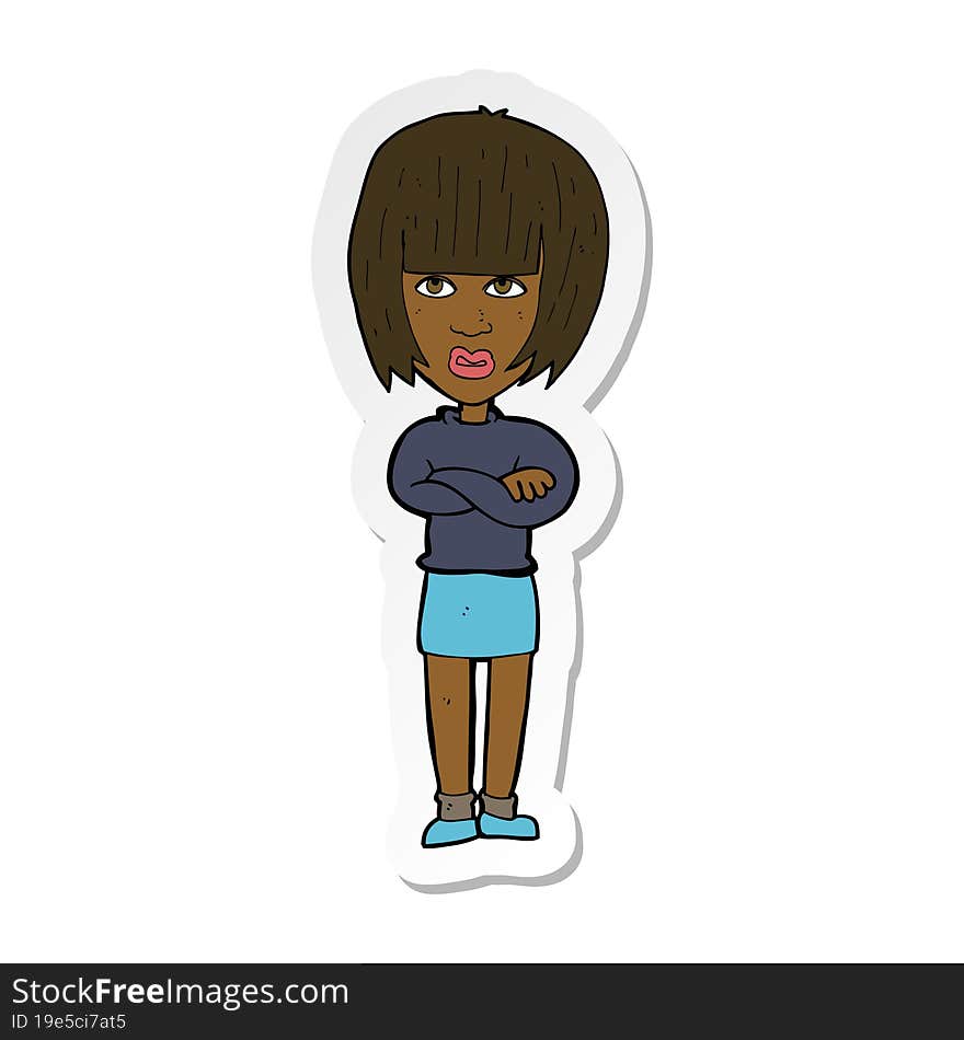 sticker of a cartoon annoyed woman