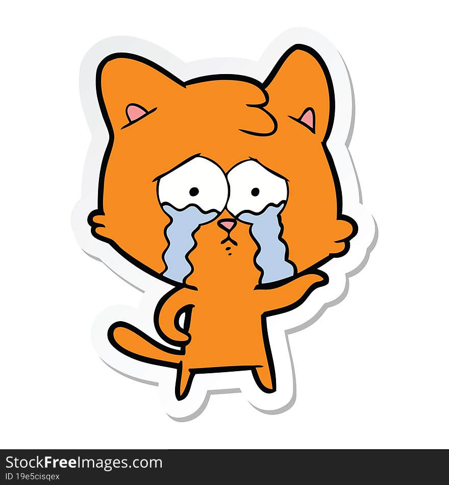 sticker of a cartoon crying cat