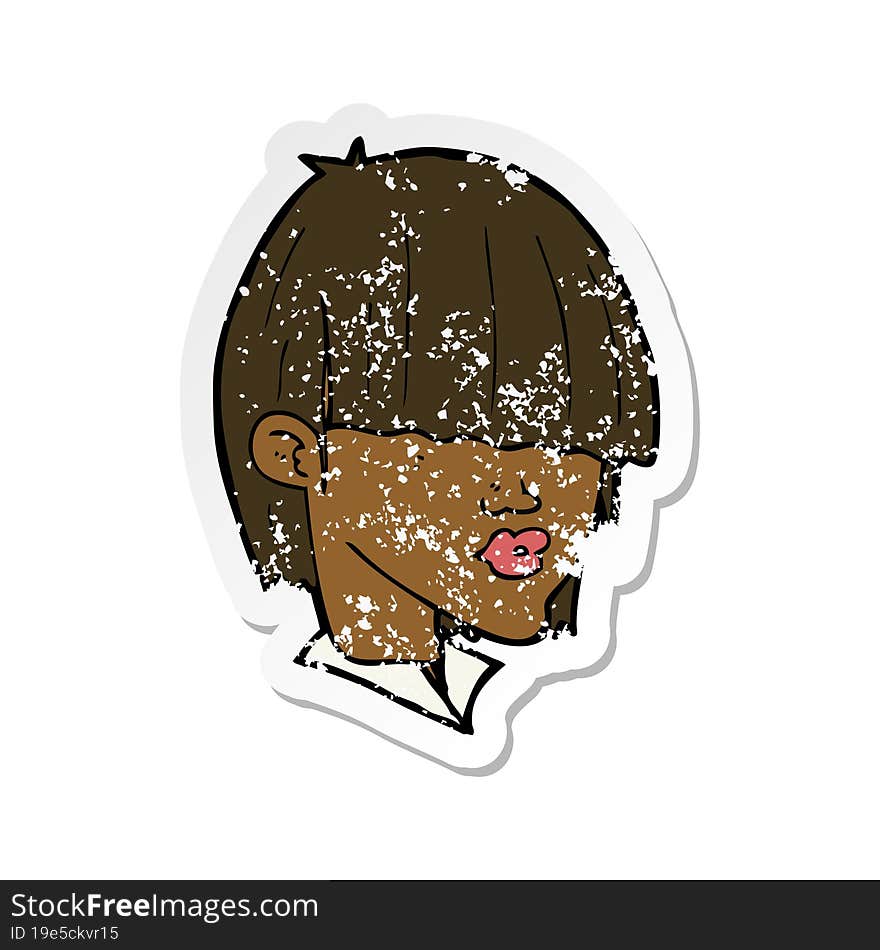 Retro Distressed Sticker Of A Cartoon Fashion Haircut