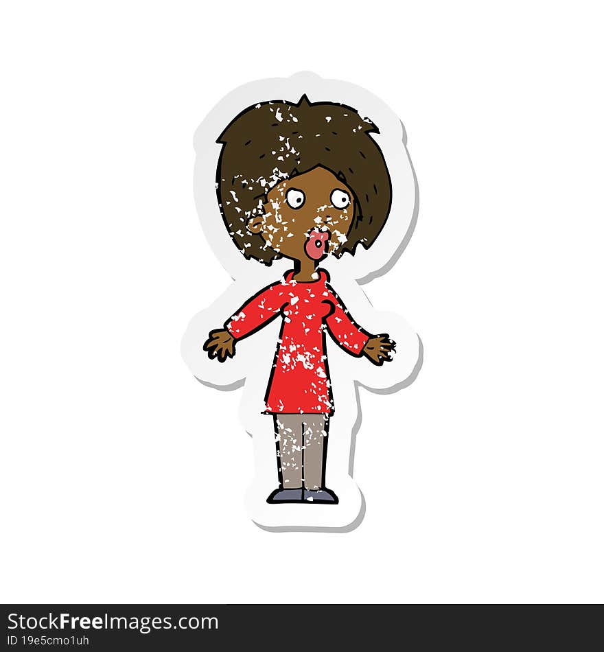 Retro Distressed Sticker Of A Cartoon Surprised Woman