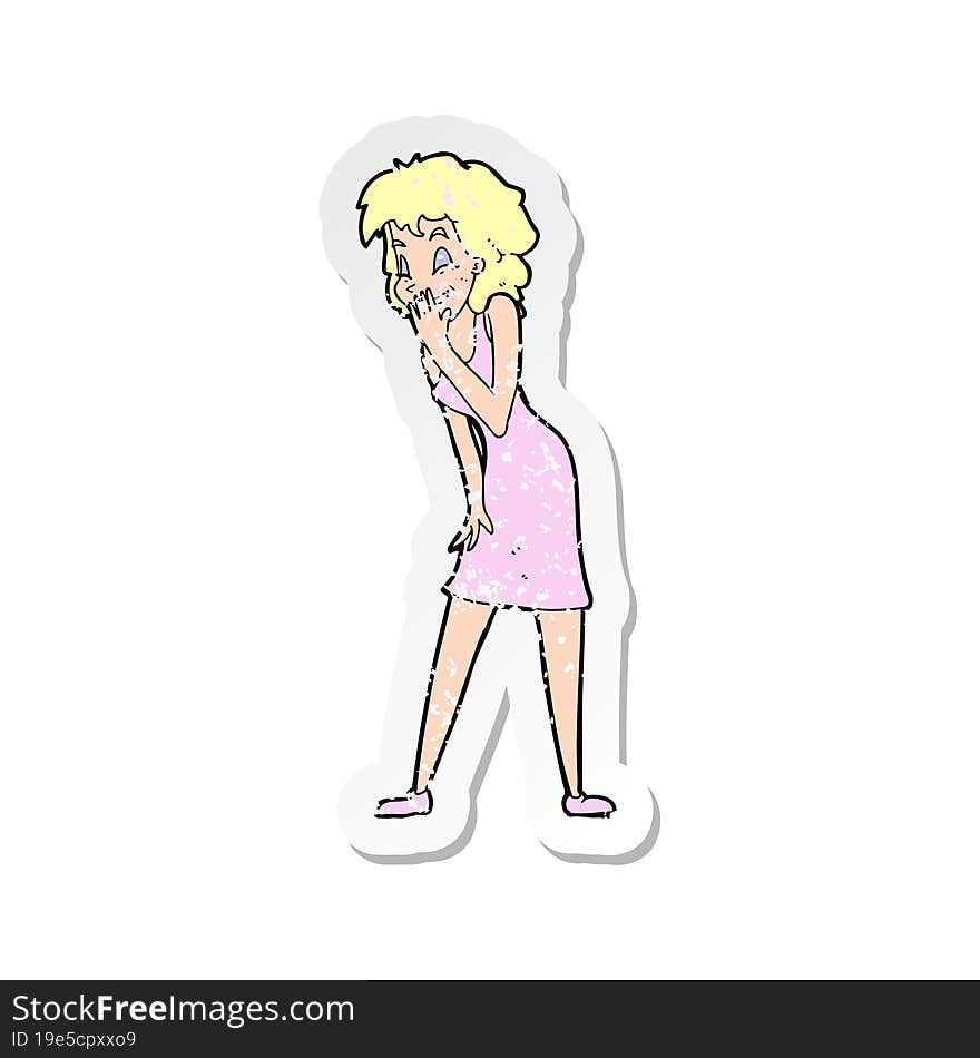 retro distressed sticker of a cartoon woman laughing