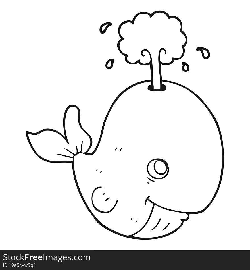 black and white cartoon whale spouting water