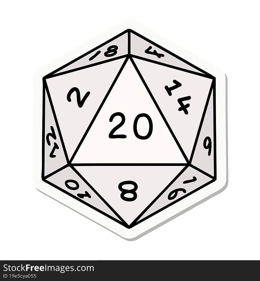 sticker of a natural 20 D20 dice roll. sticker of a natural 20 D20 dice roll