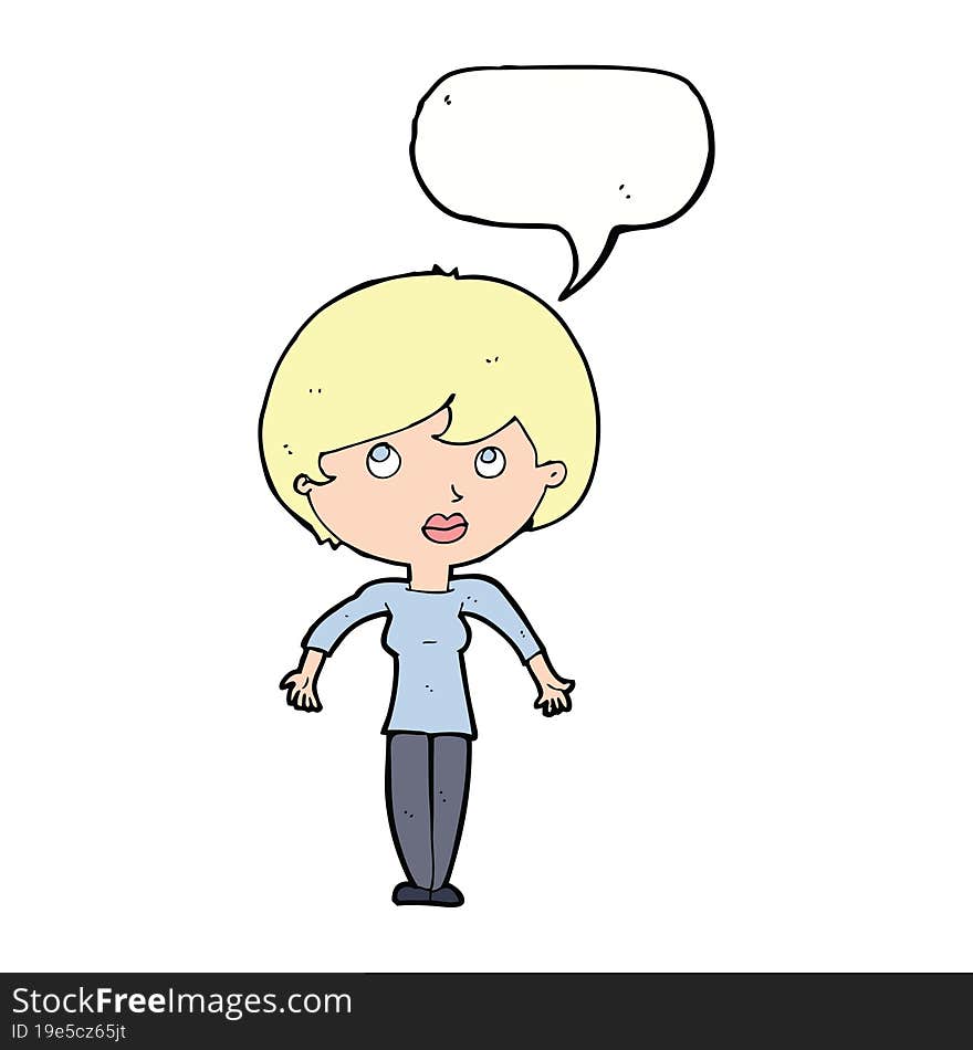 Cartoon Woman Shrugging Shoulders With Speech Bubble