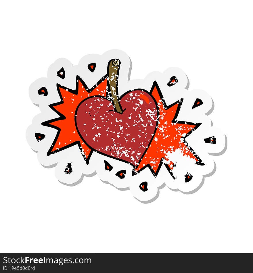 Retro Distressed Sticker Of A Cartoon Love Heart Cherry