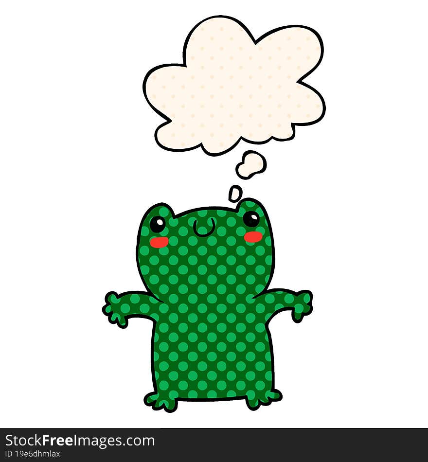 cartoon frog with thought bubble in comic book style