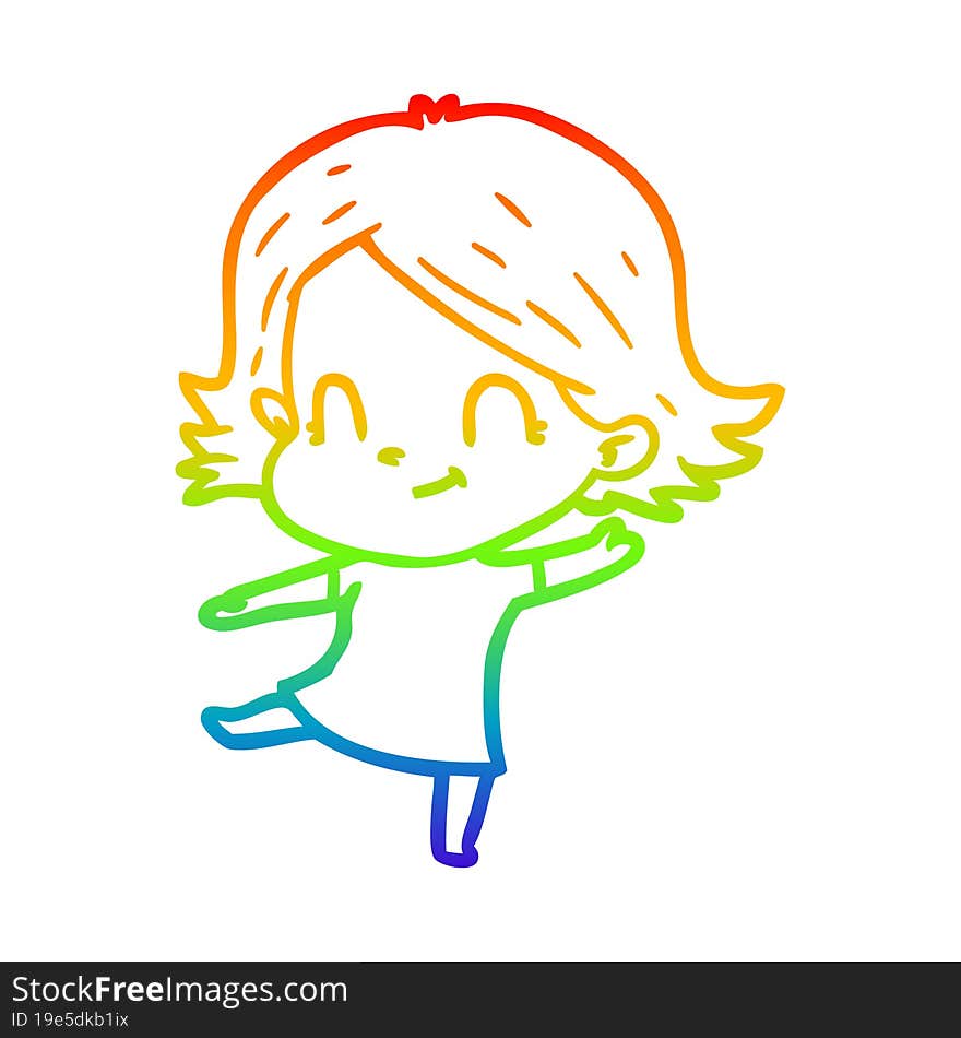 rainbow gradient line drawing cartoon friendly girl