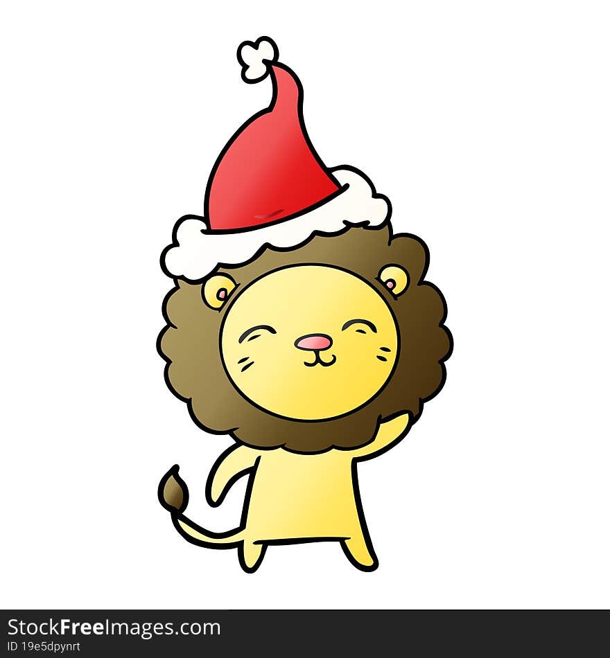 gradient cartoon of a lion wearing santa hat