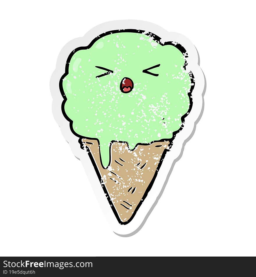 distressed sticker of a cartoon ice cream