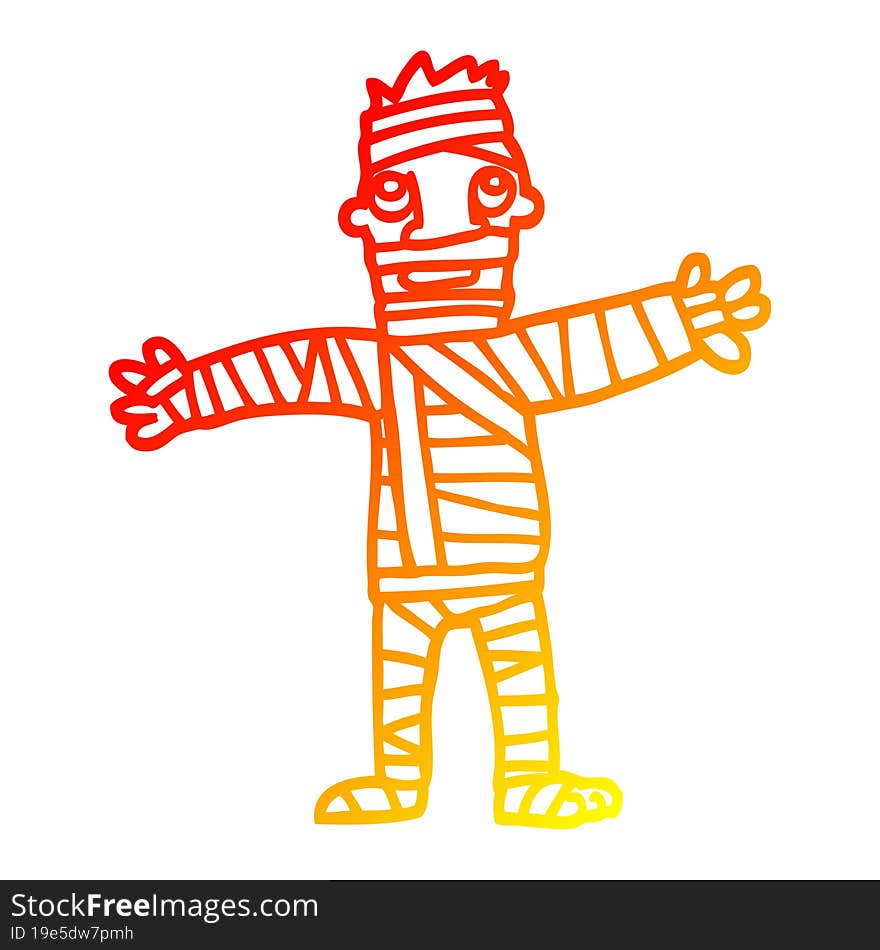 warm gradient line drawing cartoon man in bandages