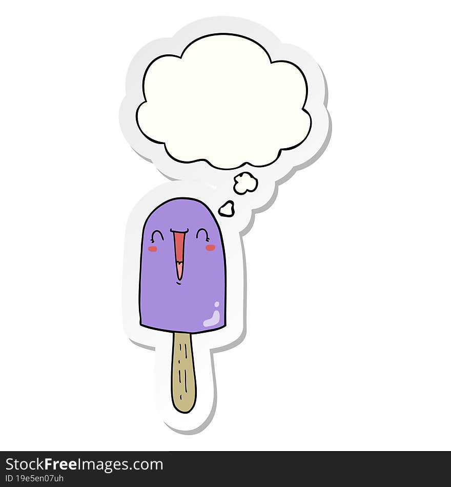 cartoon happy ice lolly with thought bubble as a printed sticker