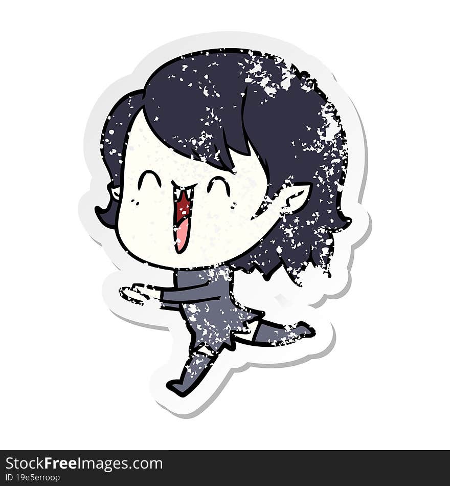 distressed sticker of a cute cartoon happy vampire girl