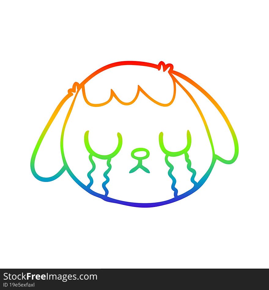 rainbow gradient line drawing cartoon dog face crying