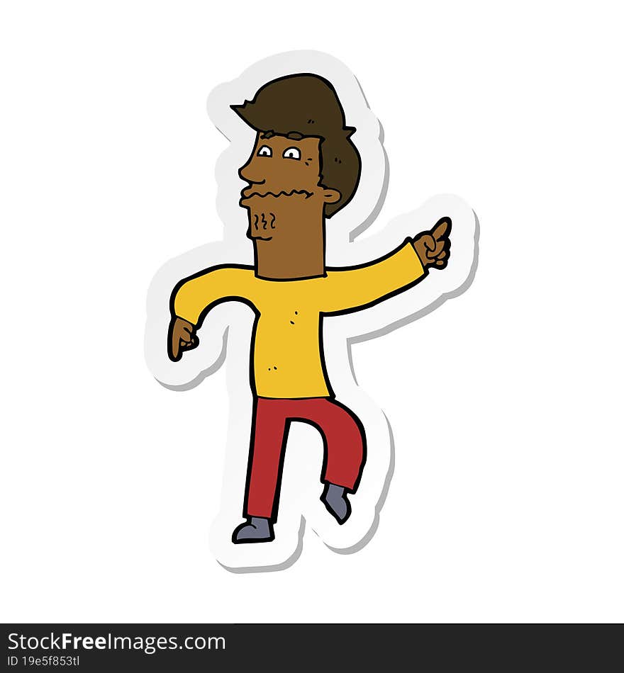 sticker of a cartoon worried man pointing