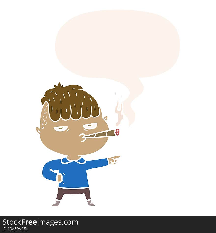 cartoon man smoking and speech bubble in retro style