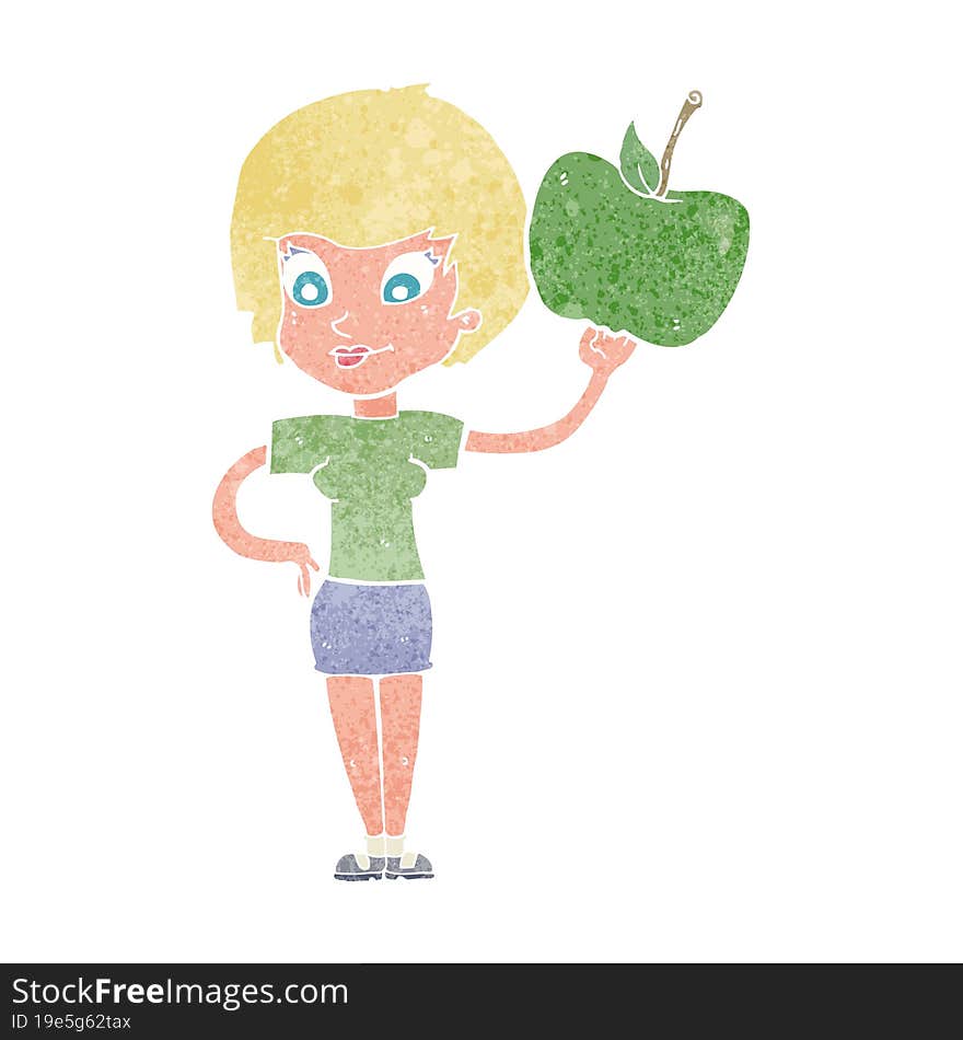 cartoon woman holding apple