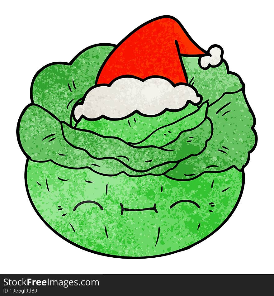 textured cartoon of a cabbage wearing santa hat