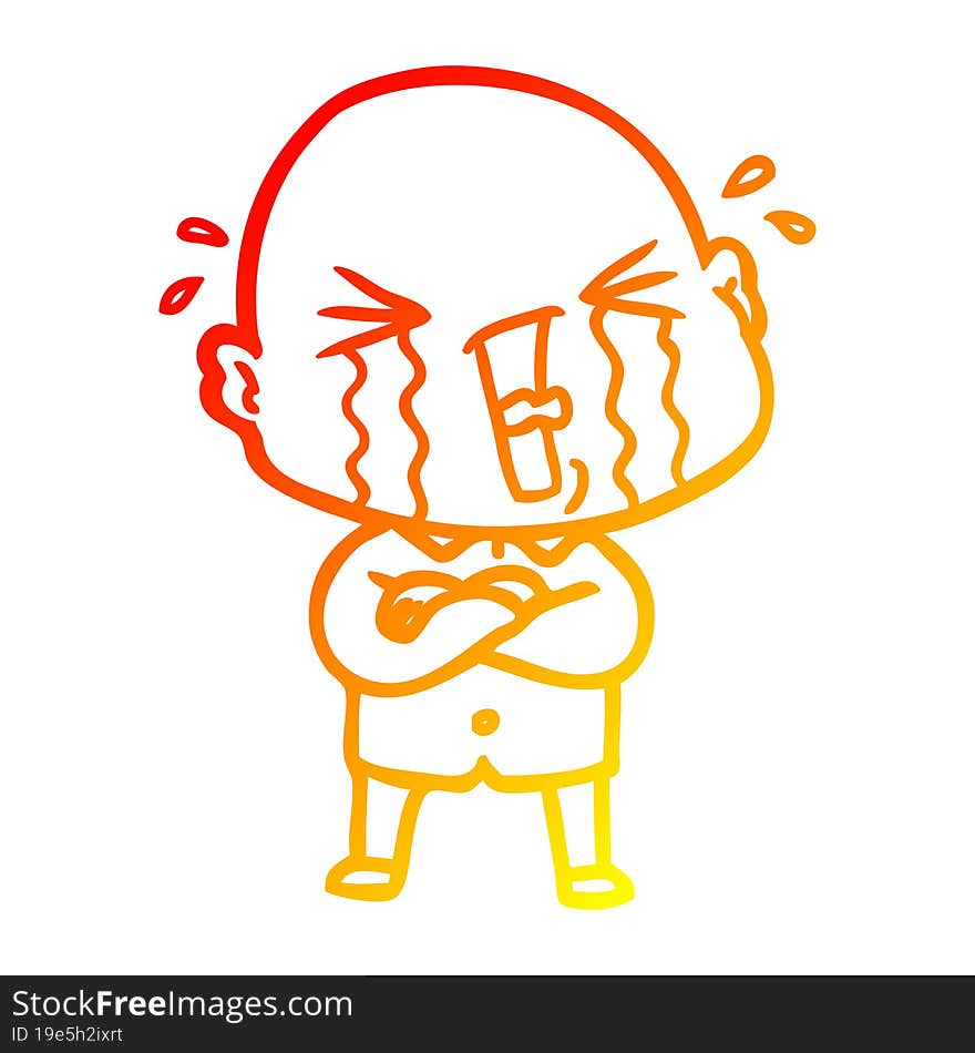 warm gradient line drawing cartoon crying bald man