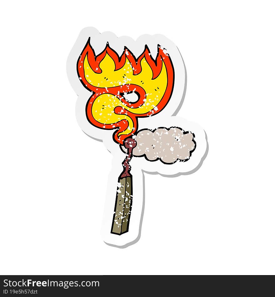 retro distressed sticker of a cartoon burning match