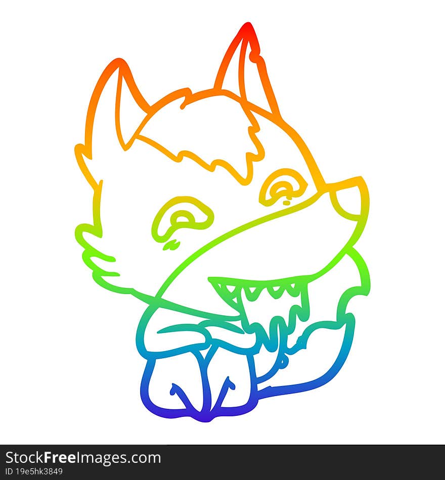 rainbow gradient line drawing of a cartoon hungry wolf