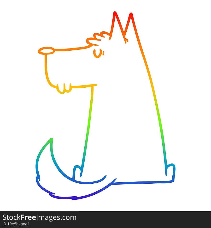 rainbow gradient line drawing of a cute cartoon dog