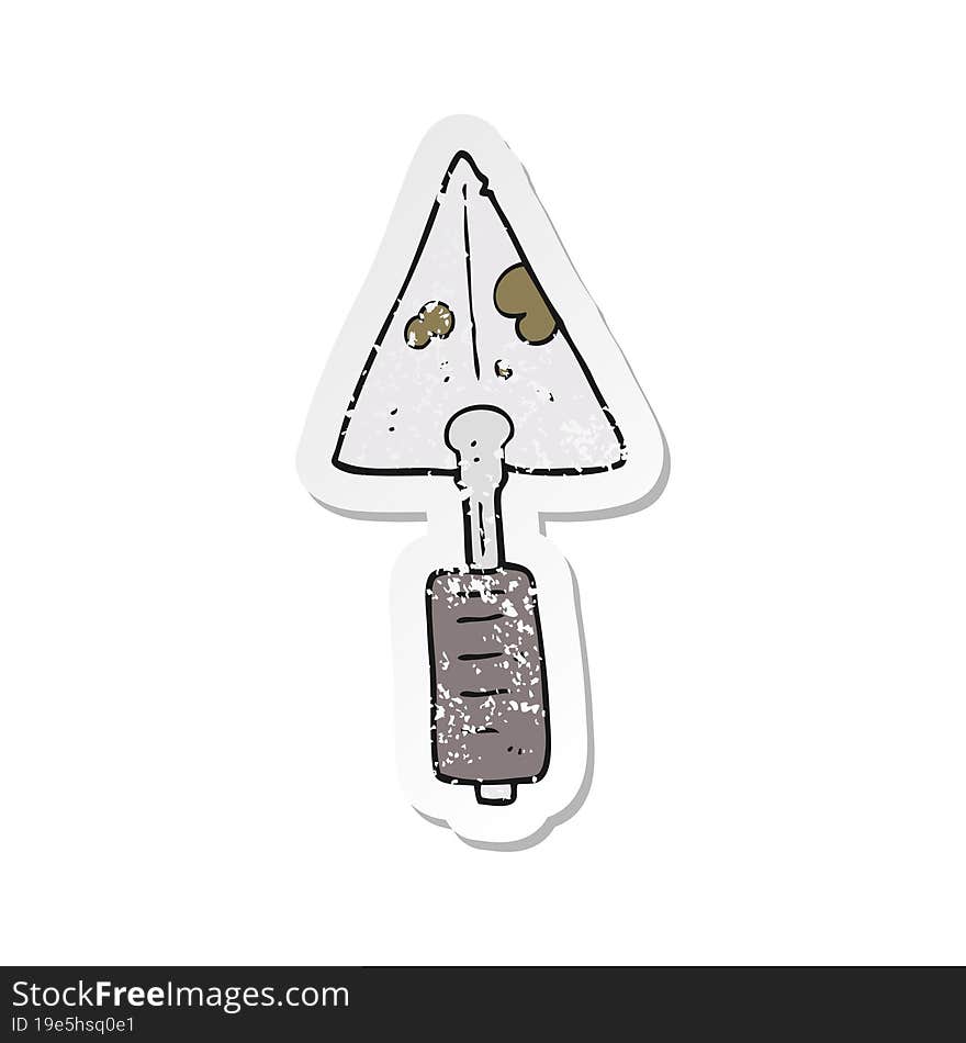 retro distressed sticker of a cartoon trowel